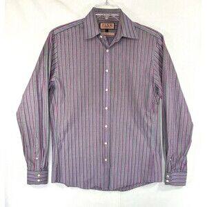 Thomas Pink Gray Pink Striped 100% Cotton Dress Shirt Slim Fit Sz 15.5 - 39cm
